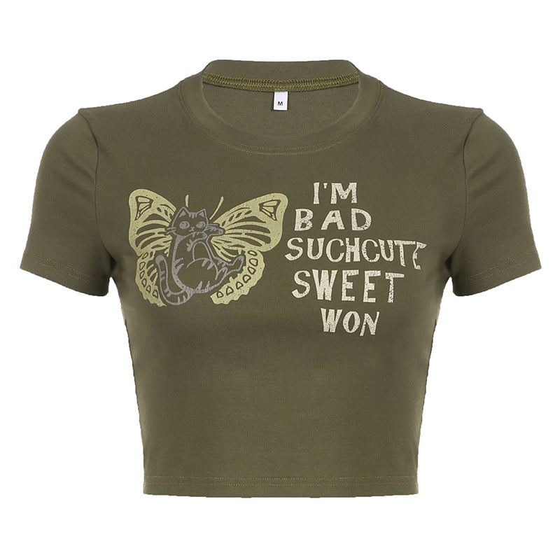 Afslappet Personlighed Spicy Girl Bogstavtryk Rund Hals T-shirt Top