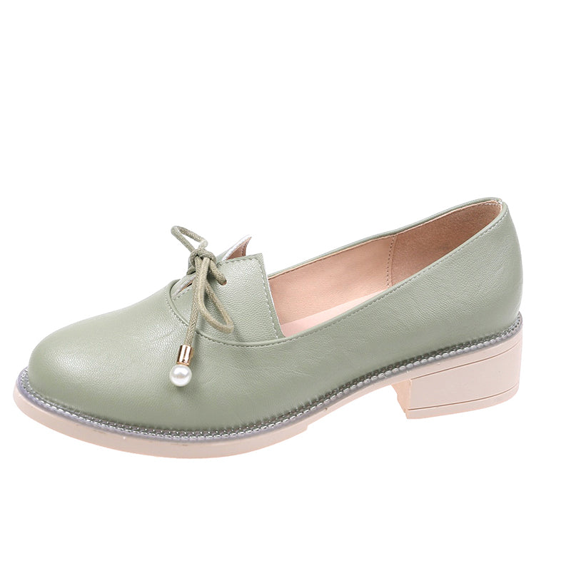 Spring Women's Small Leather Shoes With Shallow Mouth Mid-heel Shoes