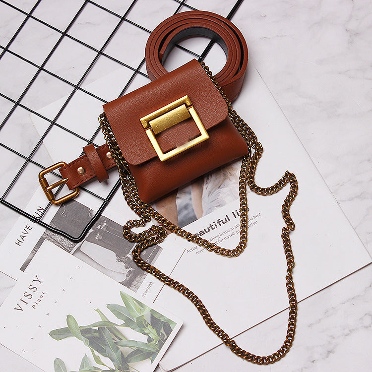 Concave Shape Double-layer Chain Decoration Mini Square Belt Bag