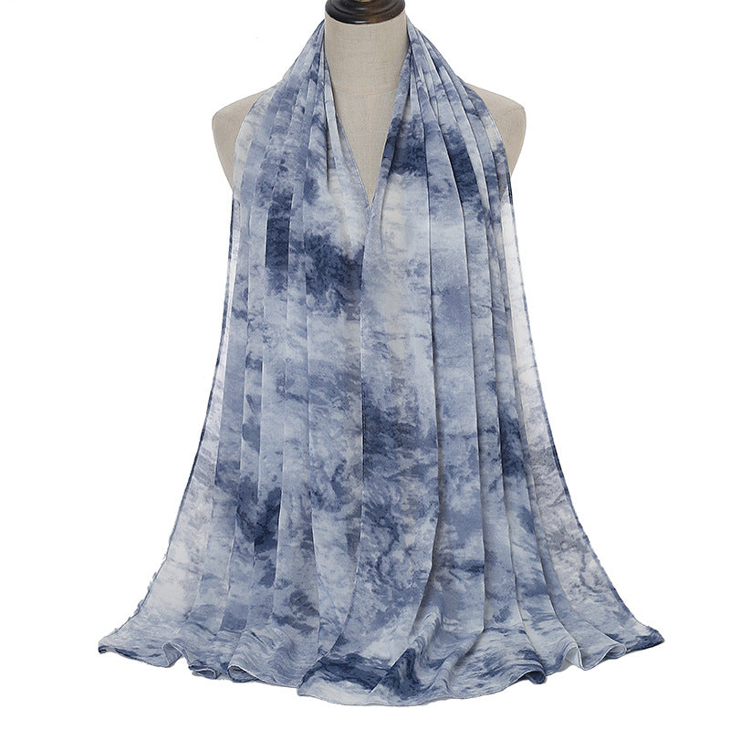 Tie-dye Printed Pearl Chiffon Scarf Shawl