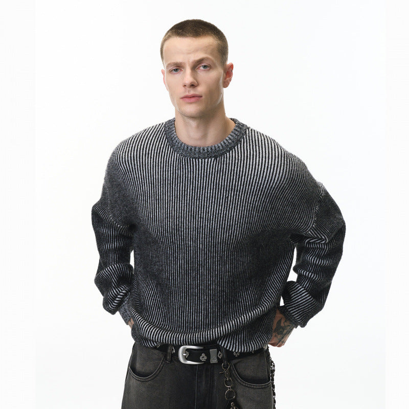 New Fall Two-tone Sweater American Street-style Color-blocking Design