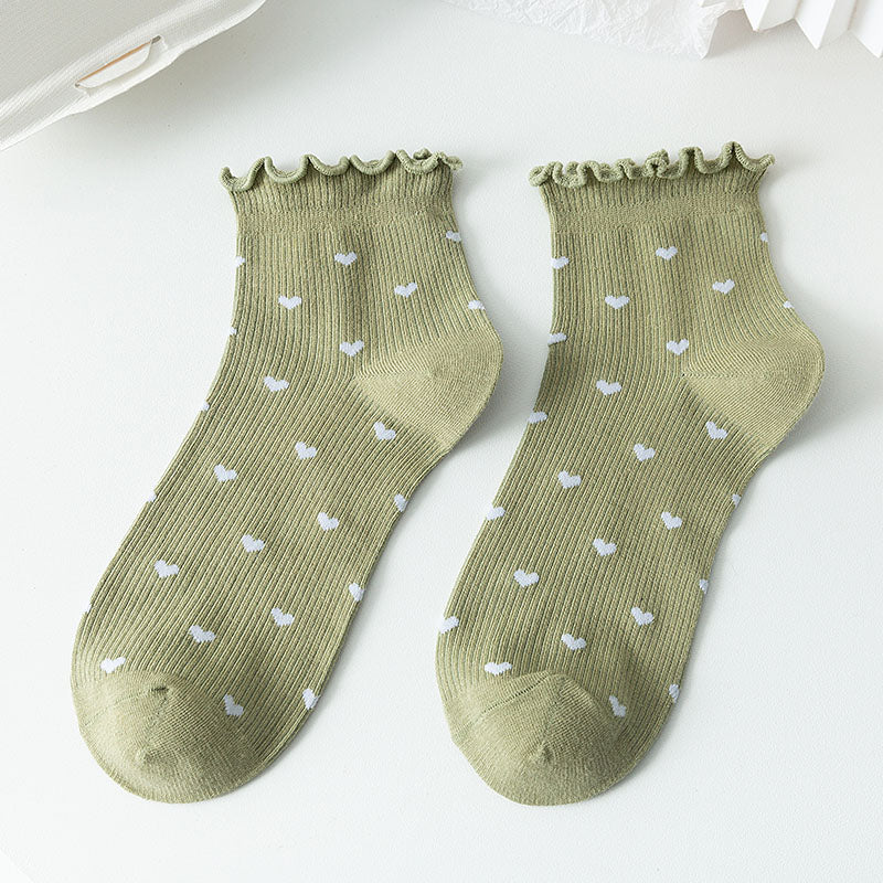 Women's Simple Japanese Lace Love Short Socks
