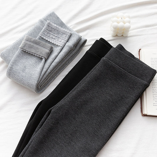 High-waisted Threaded Slim-fitting Thickened Warm Leggings