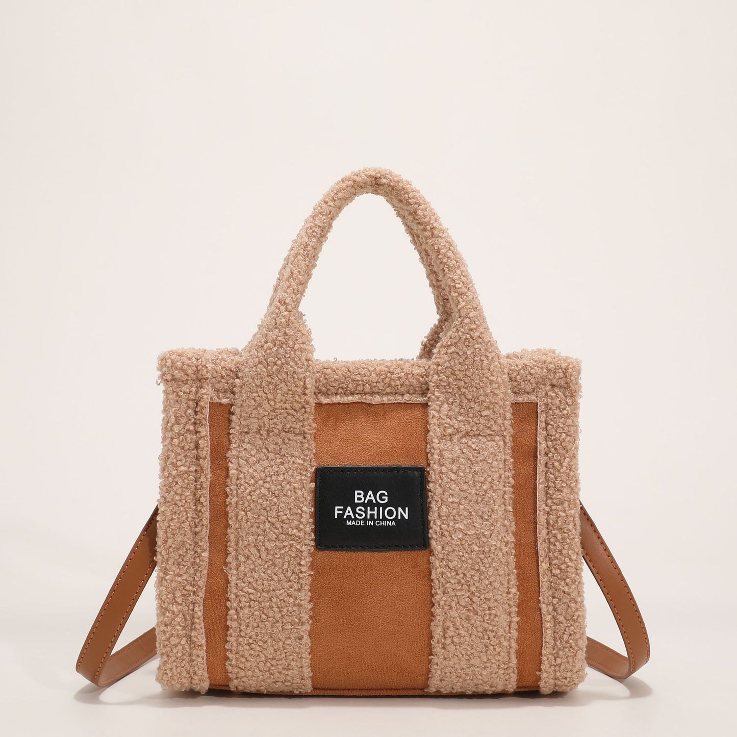 Dame Håndtaske Skuldertaske Crossbody Taske i Lammeuld med Farvekontrast