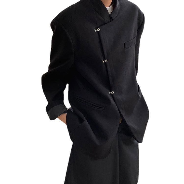 Retro Chinese Buckle Suit Oblique Placket Stand Collar Jacket