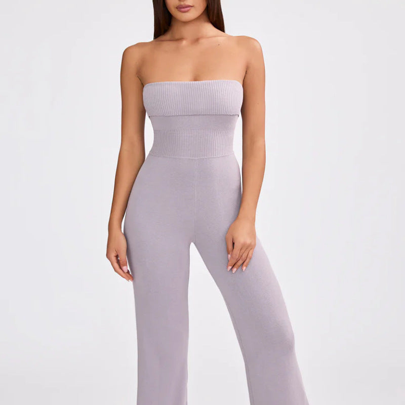 Rygløs Strikket Tube Top Jumpsuit til Kvinder