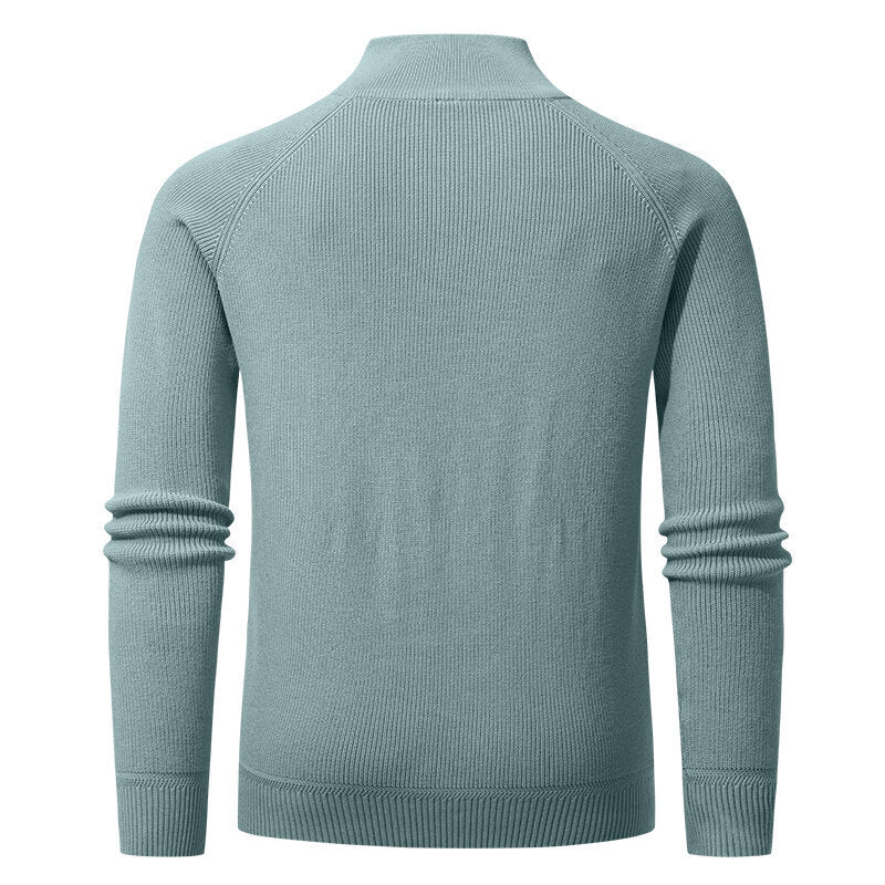 Men's Half-Zip Stand Collar Solid Color Casual Knit Sweater