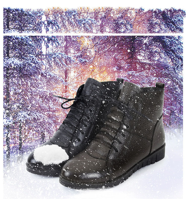 Winter Women's Shoes Leather Non Slip Short Boots Women's Mother's Cotton Shoes Lace Up Snow Boots Women's Warm Shoes Short Boots