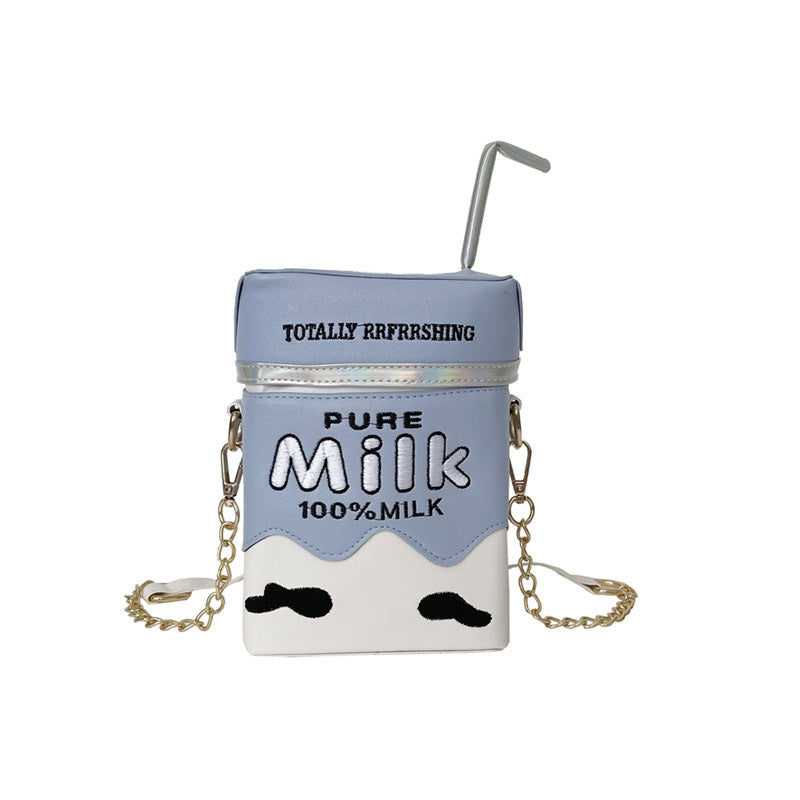 Funny Embroidery Milk Carton Laser Straw Crossbody Bag