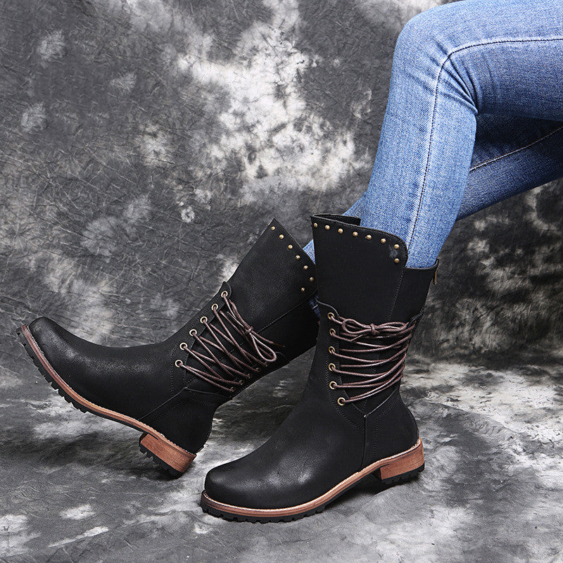 Large Size Low Heel Polished Women's Boots