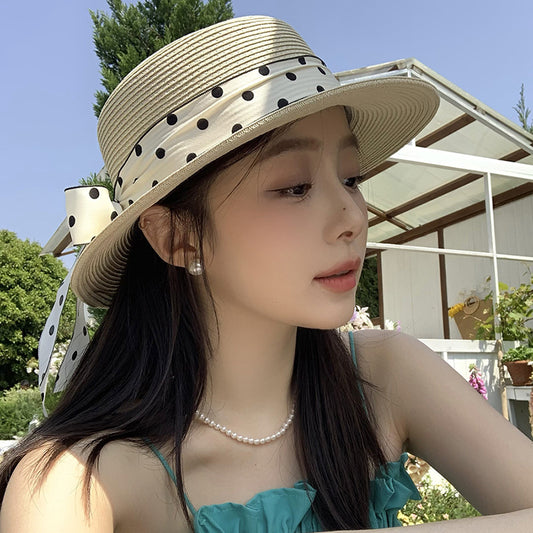 French Sweet Polka Dot Tie Ribbon Sun Hat