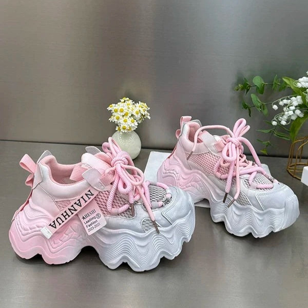 Dame Sneaker Med Tyk Sål Og Åndbar Mesh