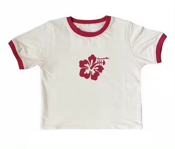 Flower Letter Printed Casual Short Sleeve