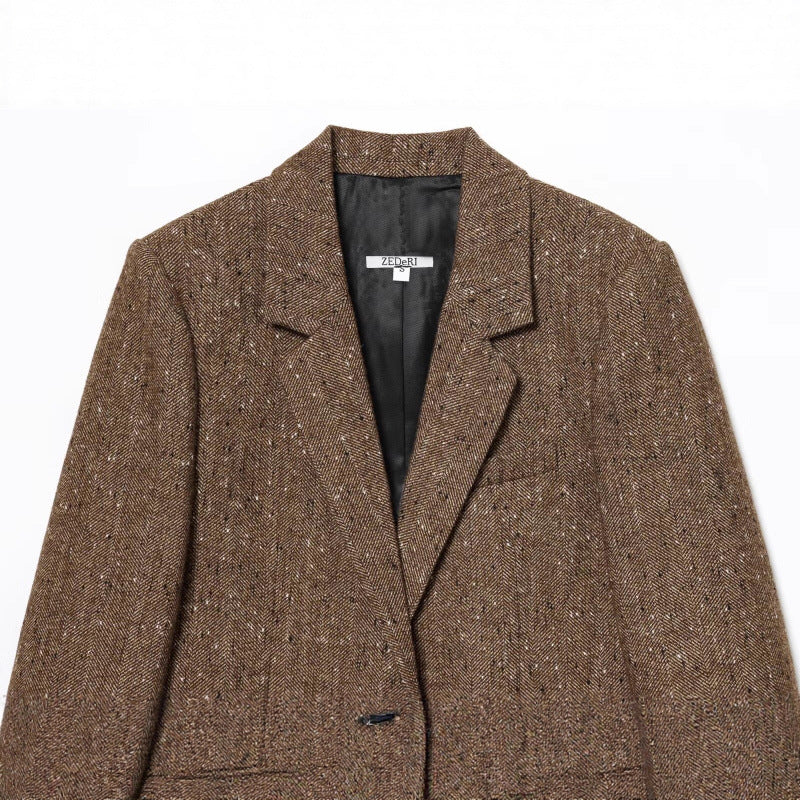 Womens Solid-Color Lapel Long-Sleeve Pocket-Decorated Blazer