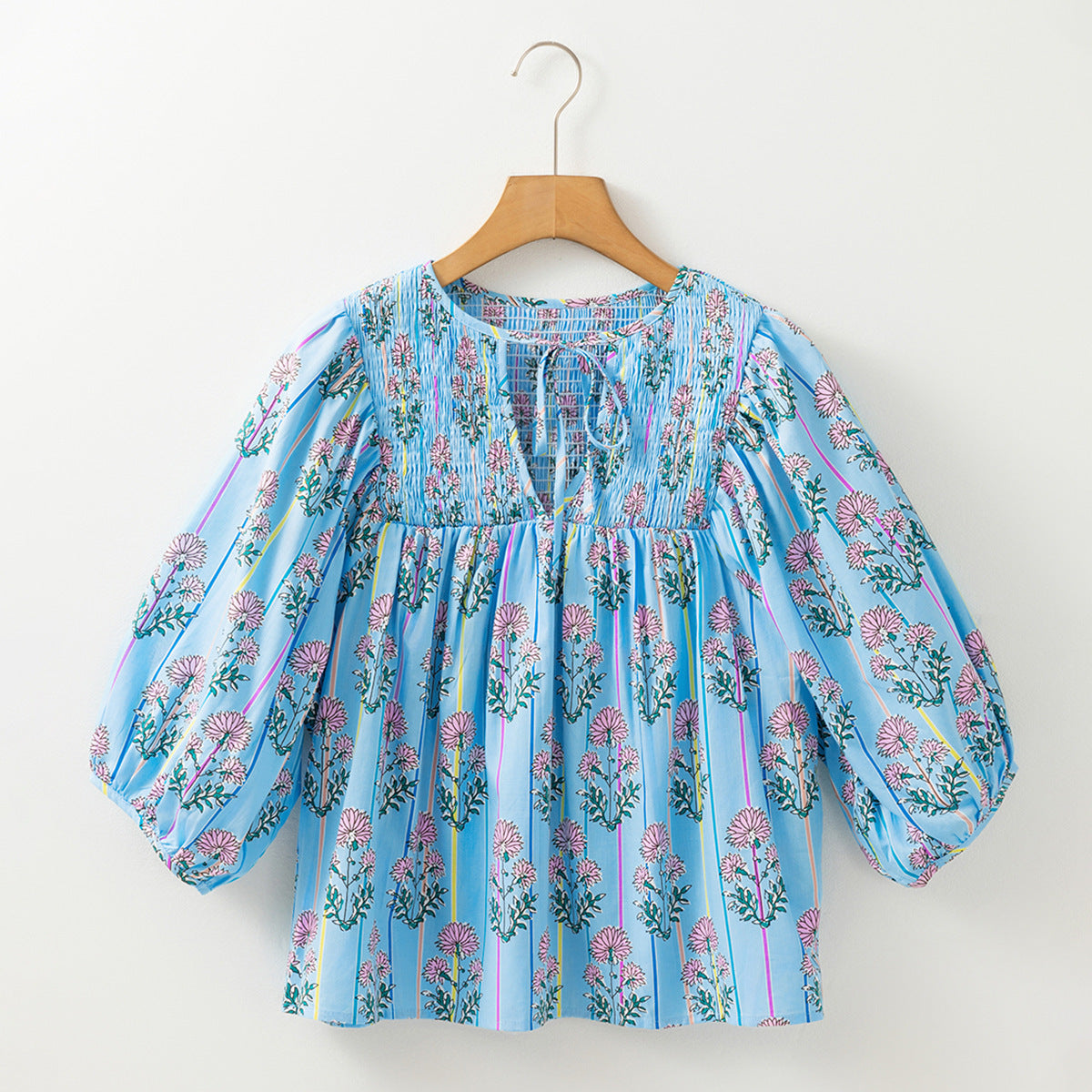 New Casual Womens Floral Chiffon Blouse With Puff Sleeves