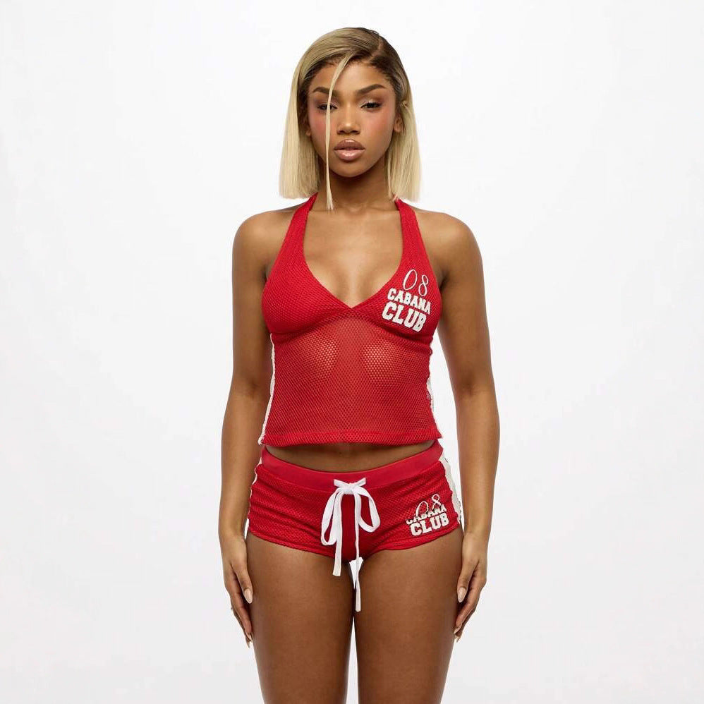 Printed Breathable Tank Top And Hip-lifting Shorts Set