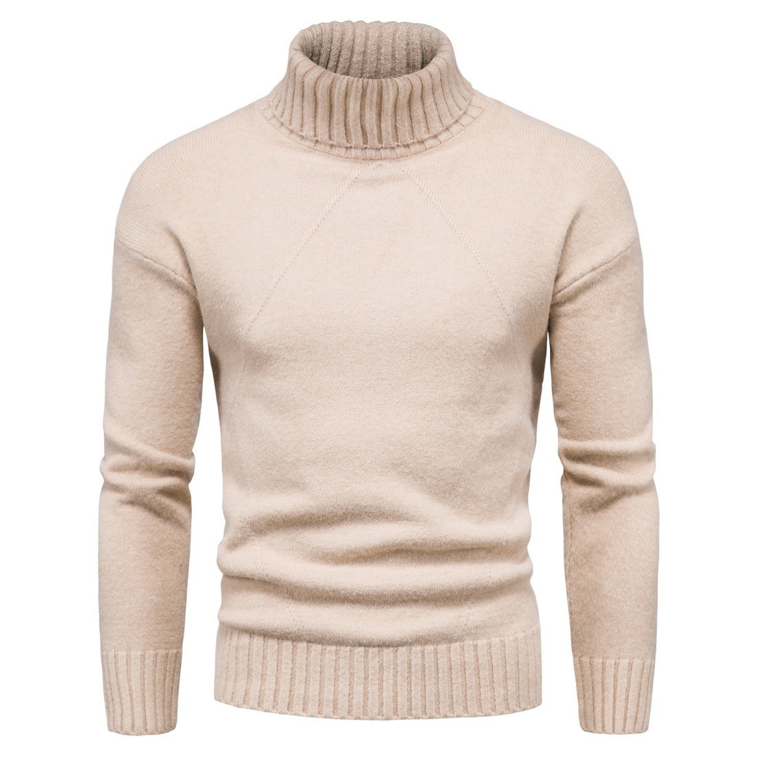 Herre ensfarvet strik højhalset sweater