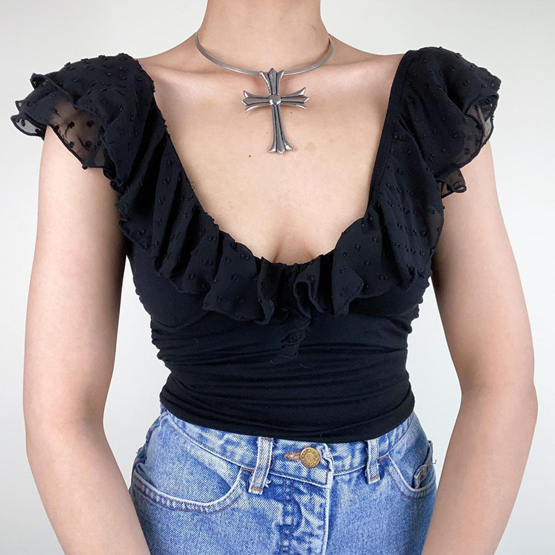 Fashionable Slim Fit Minimalist Design Womens Short Sleeve Top