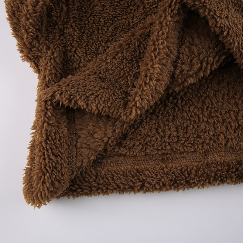 Double Sided Fleece Short Loose Fur Coat Outside
