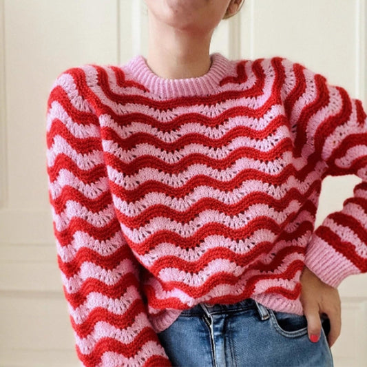 Round Neck Wave Striped Fashion Casual Women's Sweater