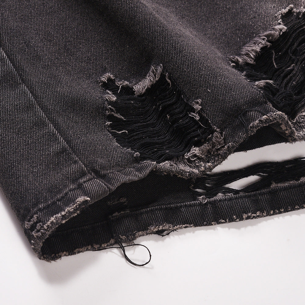 Punk Waste Soil Washed Old Ripped Denim Loose Casual Turn-down Collar Coat