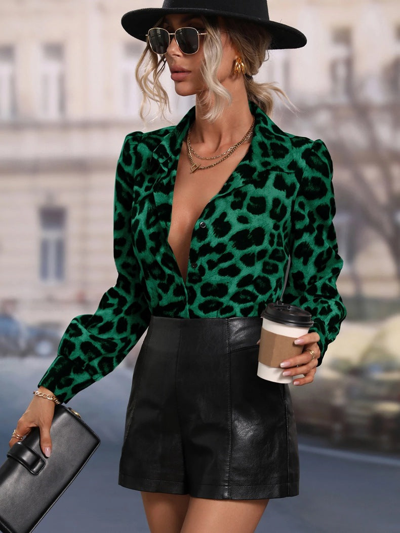 Leisure Temperament Leopard Print Sexy Long-sleeved Top