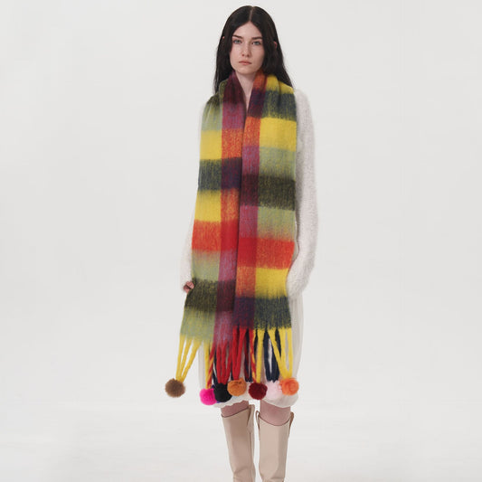 Colorblock All-matching Tassel Ball Circle Yarn Scarf