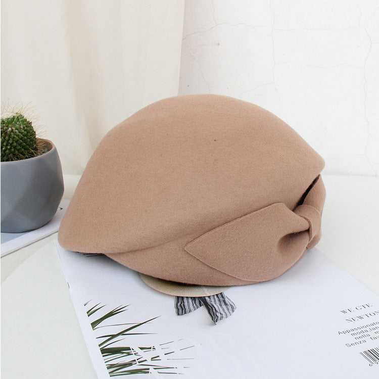 Women's Fashion Vintage Bow Wool Beret Hat