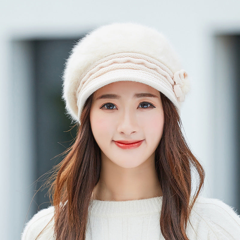 Women's Winter Rabbit Fur Warm Knitted Wool Hat