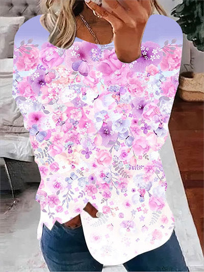 European And American 3D Printed Casual Round Neck Print Long Sleeves Sweater