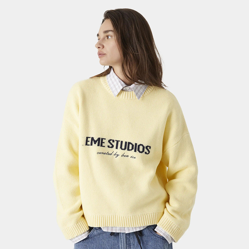 Knitted Pullover Loose Embroidered Sweater For Women