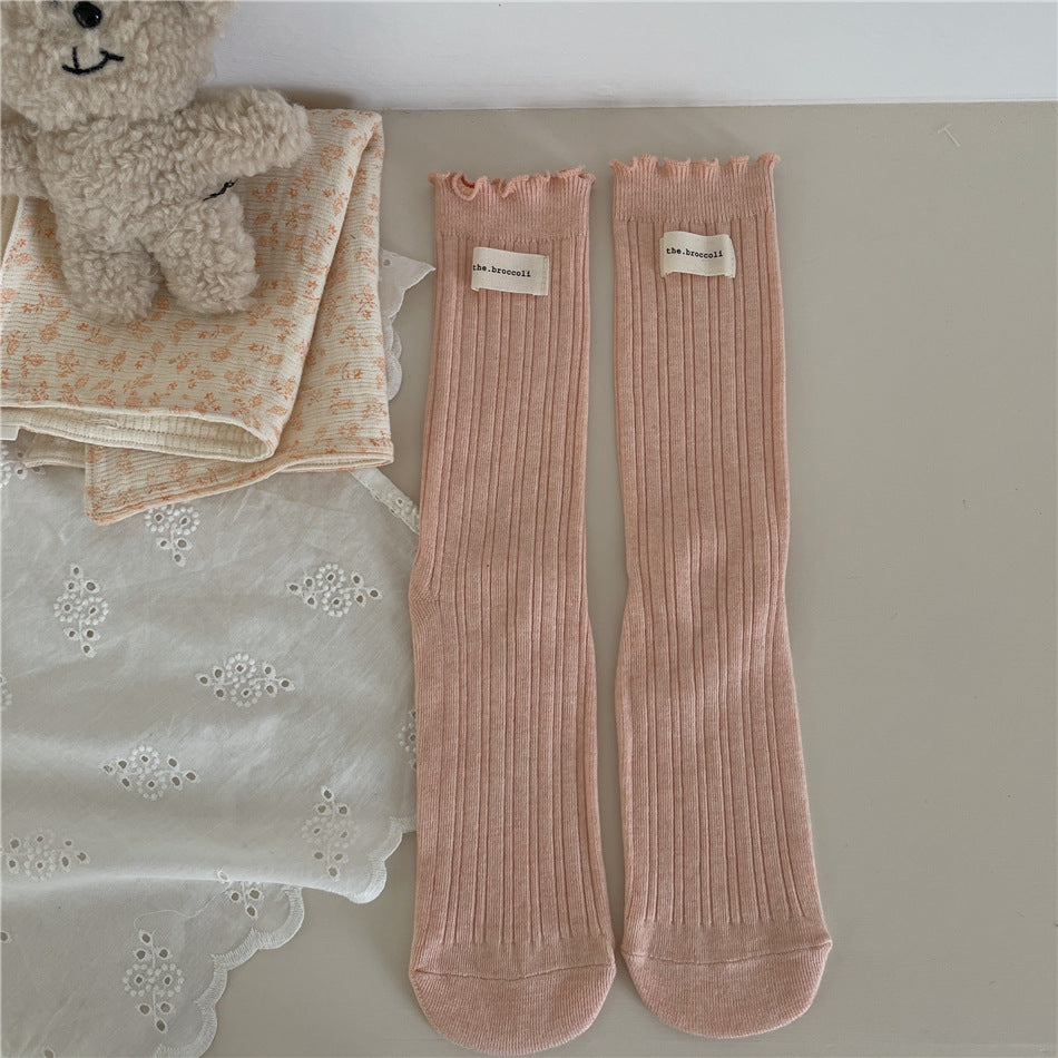 New Autumn And Winter Sweet Ruffled Socks For Girls Solidcolor Mid-calf Length
