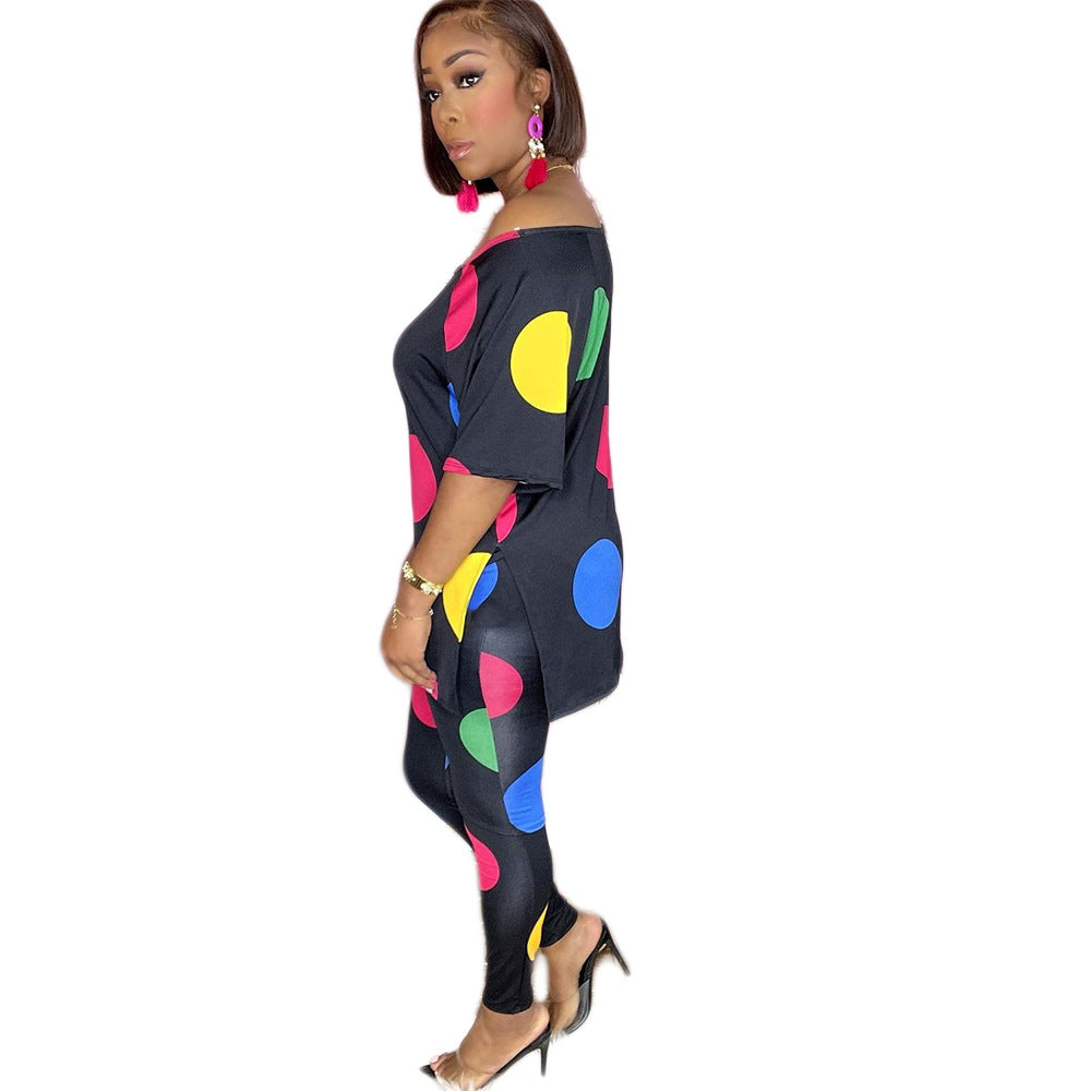 Two-piece Suit Polka Dot Printing Mid-length Split Trousers