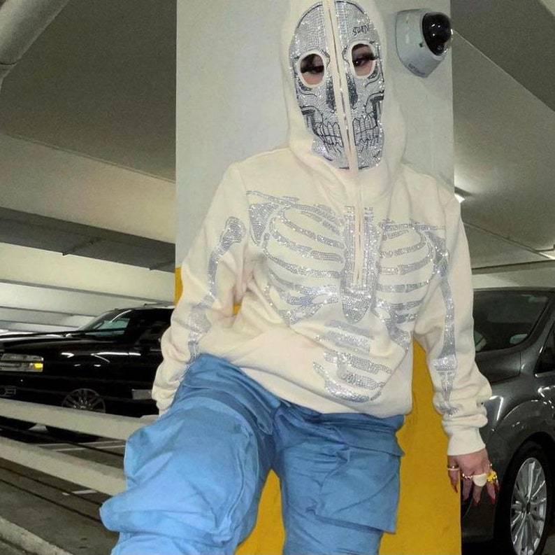 Street Skull Hættetrøje med rhinsten og lynlås til damer
