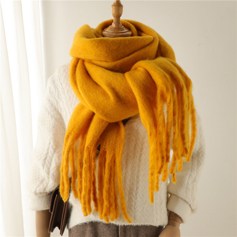 Versatile Winter Thermal Scarf With Extended Tassels
