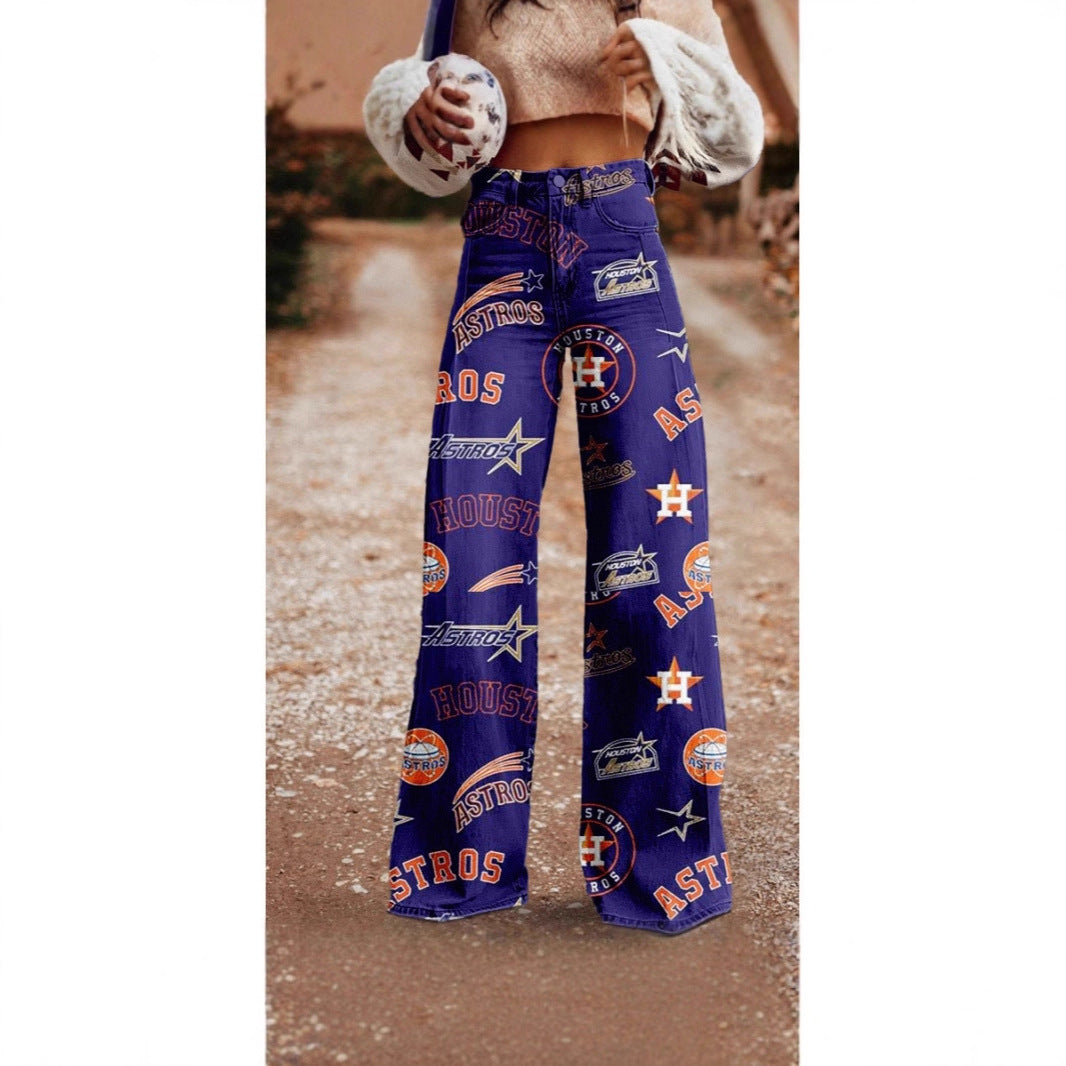 Digital Print Casual Versatile Plus-size Faux Denim Jeans 3D