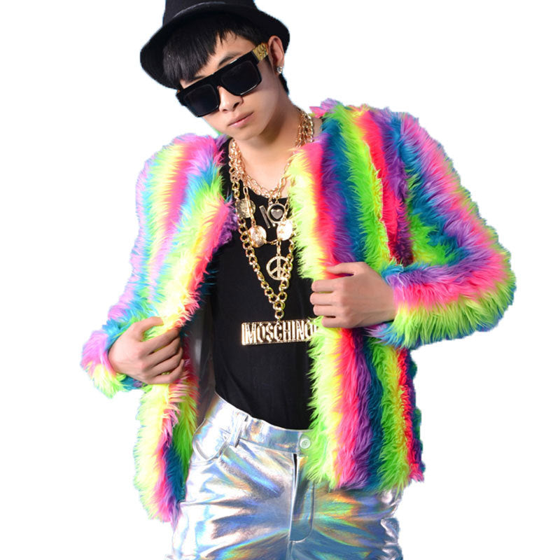 Coat colored loose fox fur long sleeve coat
