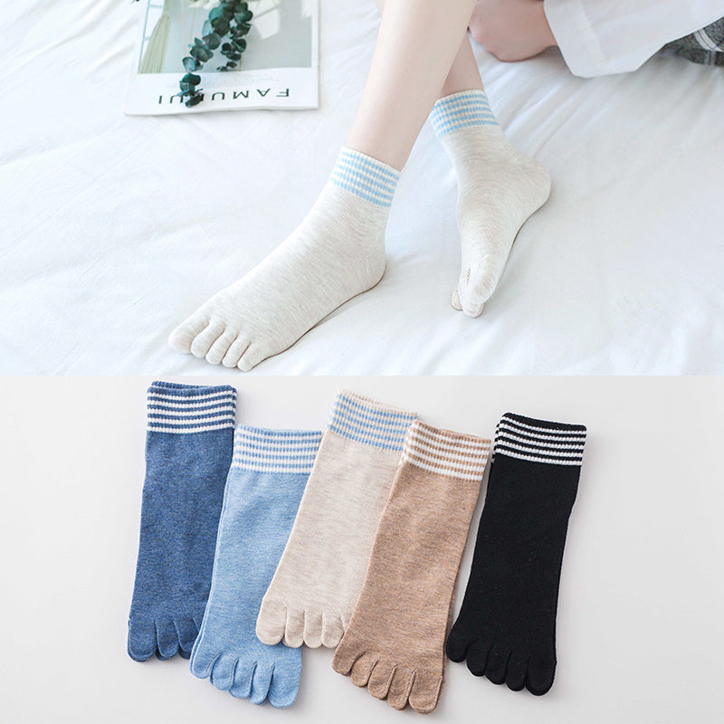 Ladies mid-tube cotton five-finger socks