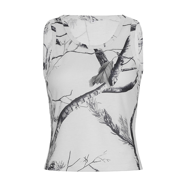 Sleeveless Vest And Drawstring Pants Set With A Printed Design