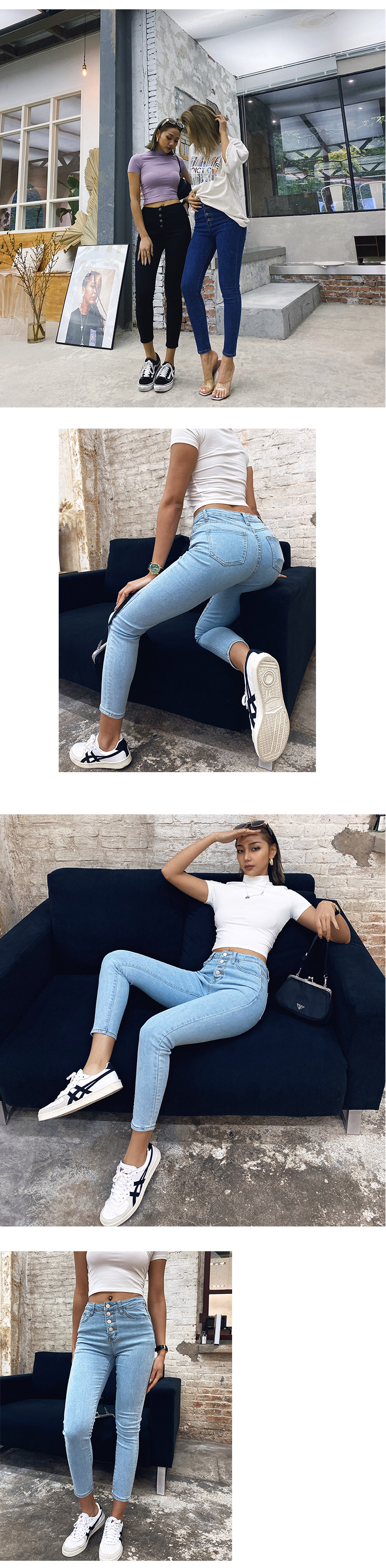 High waist breasted slim pants