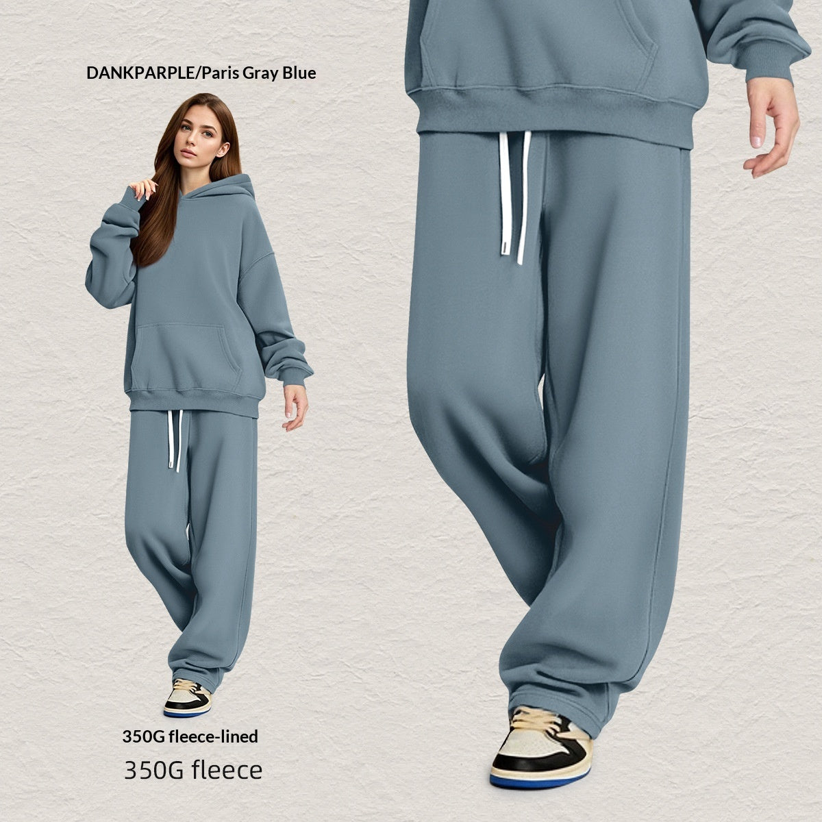 Men's Hooded Sweatshirt Fleece-lined Loose Sweatshirt Set