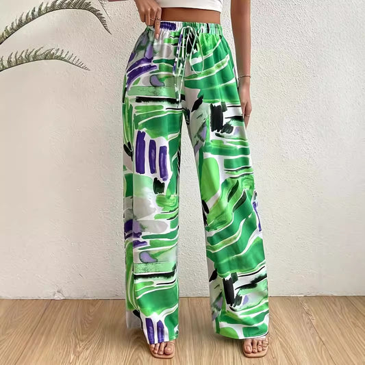 Women's Relaxed-fit Wide-leg Pants With Elastic Waist Soft Drape And A Luxurious High-end Vibe