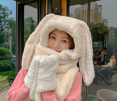 Hat And Scarf All In One Female Warm Plush Ear Protection Hood
