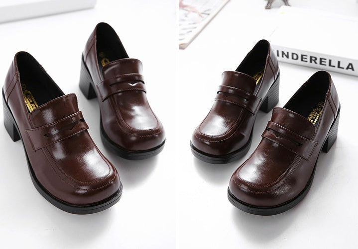 Spring and Autumn England retro women's shoes college wind Japanese uniform shoes thick with single shoes paint Pissen female round head small shoes
