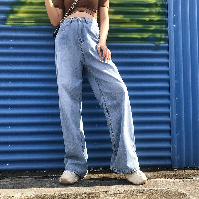 Wide-leg casual straight-leg jeans plus size mopping pants