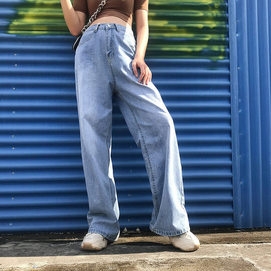 Wide-leg casual straight-leg jeans plus size mopping pants