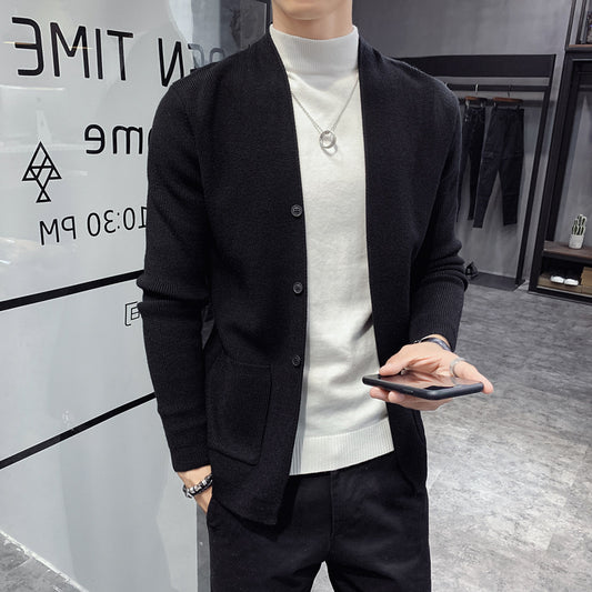 Slim-fit V-neck Sweater Men's Long Sleeves