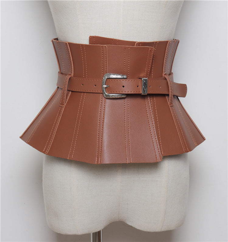PU leather waist seal with dress shirt belt