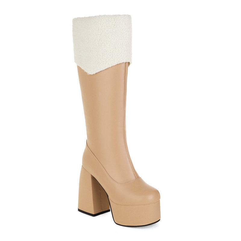But Knee Boots Side Zip Fur Women's High
