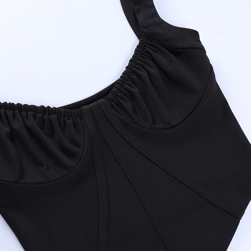 Pure Color Slim Line Waist Revealing Chest Stitching Small Vest